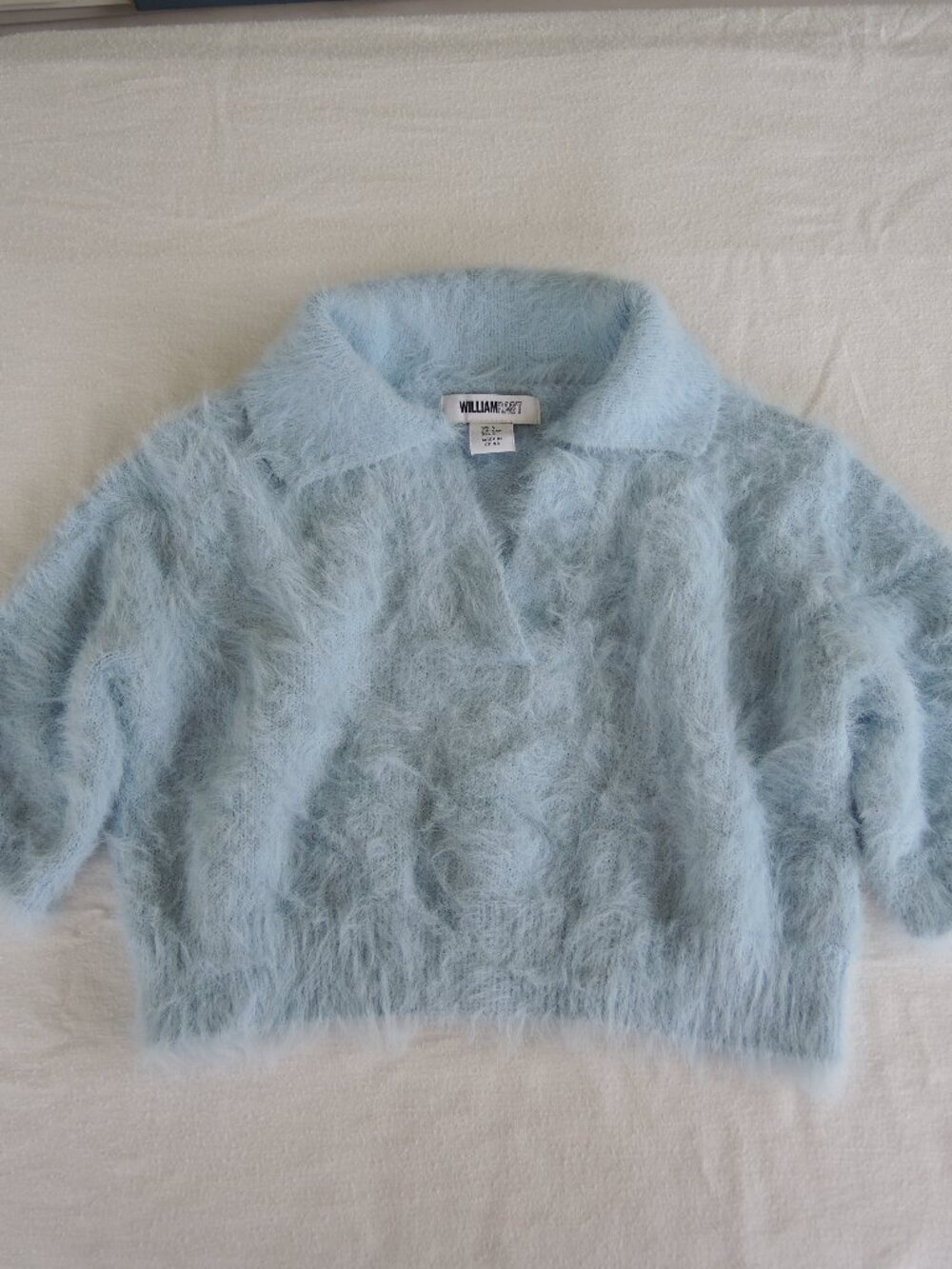 William Rast Fuzzy Cropped Sweater Light Blue w/Short Sleeves & Collar Sz S